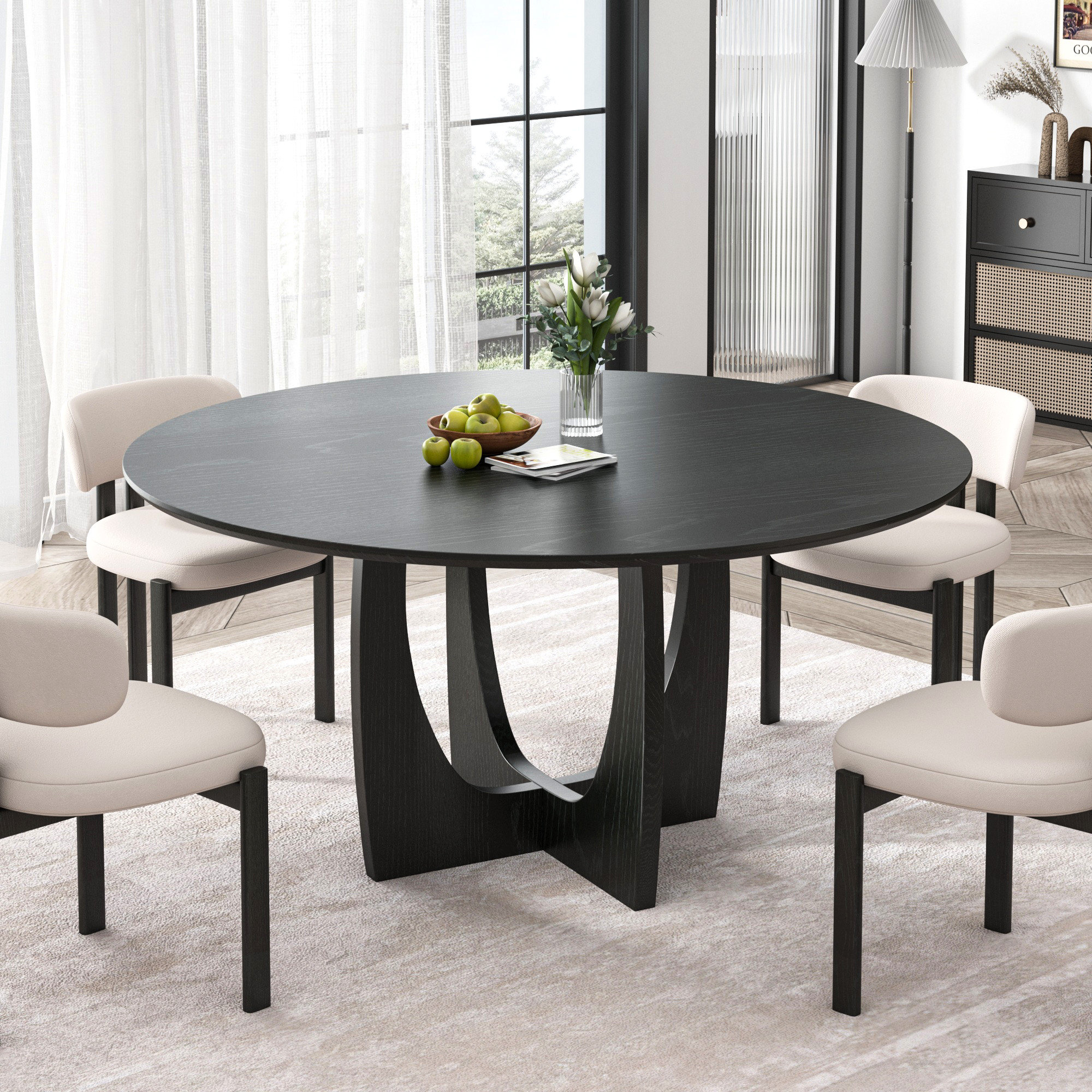 Latitude Run® 30"H Round Wood Dining Table Kitchen Table with Cross ...
